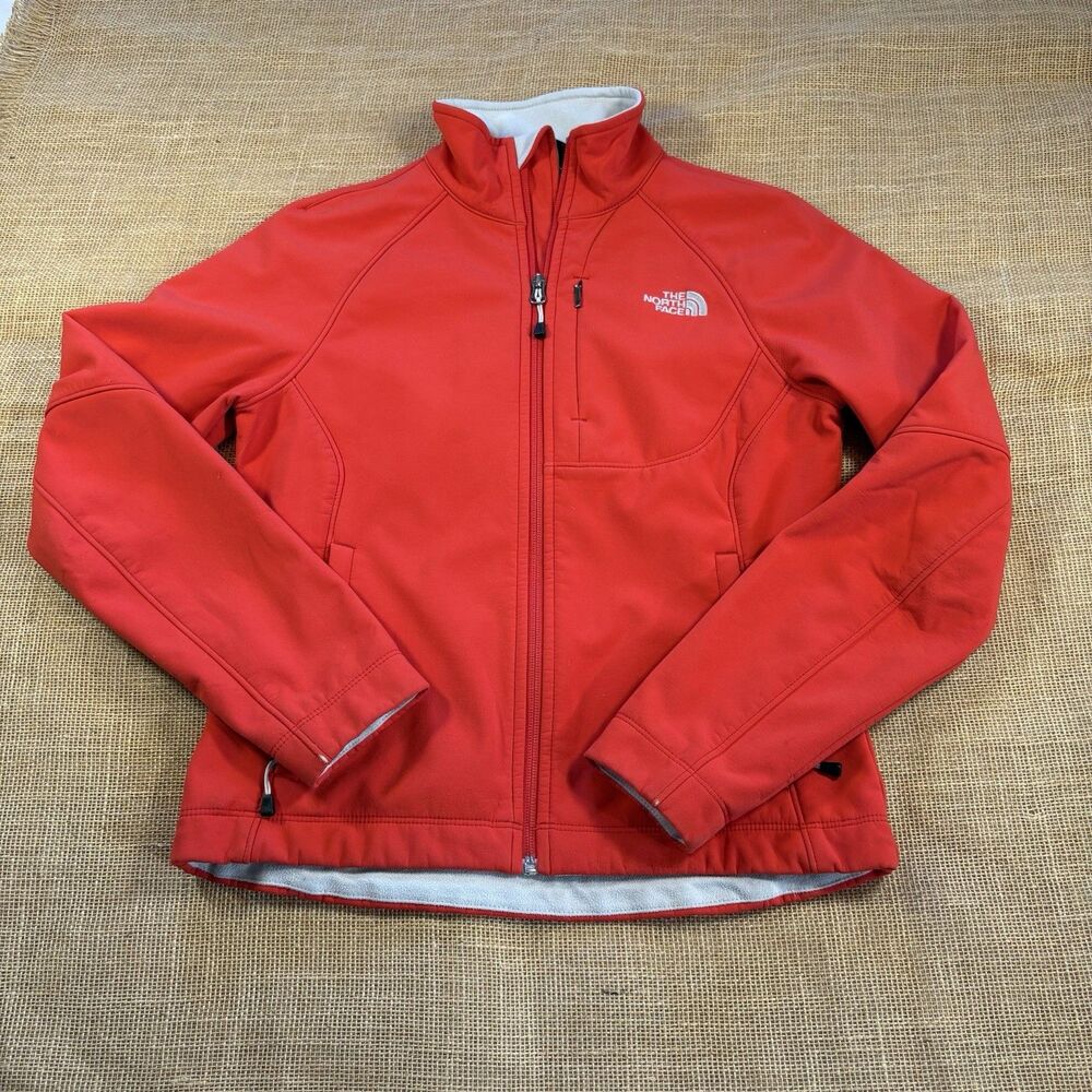 The North Face Windwall Softshell Jacket Red Womens Small Full Zip Fleece Lined